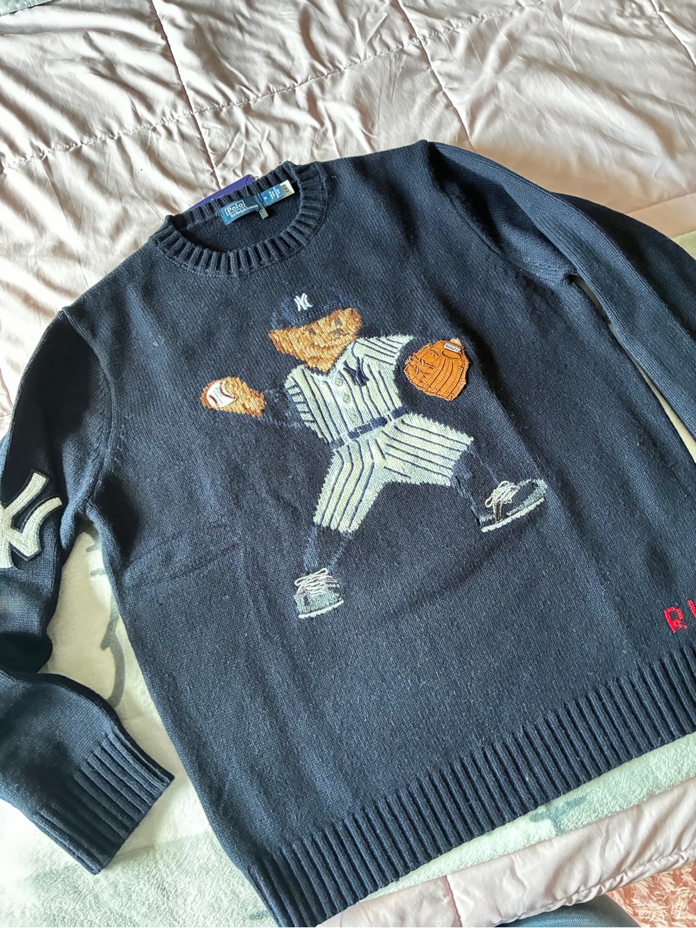 Polo by Ralph Lauren Navy Baseball Bear Crewneck Sweater